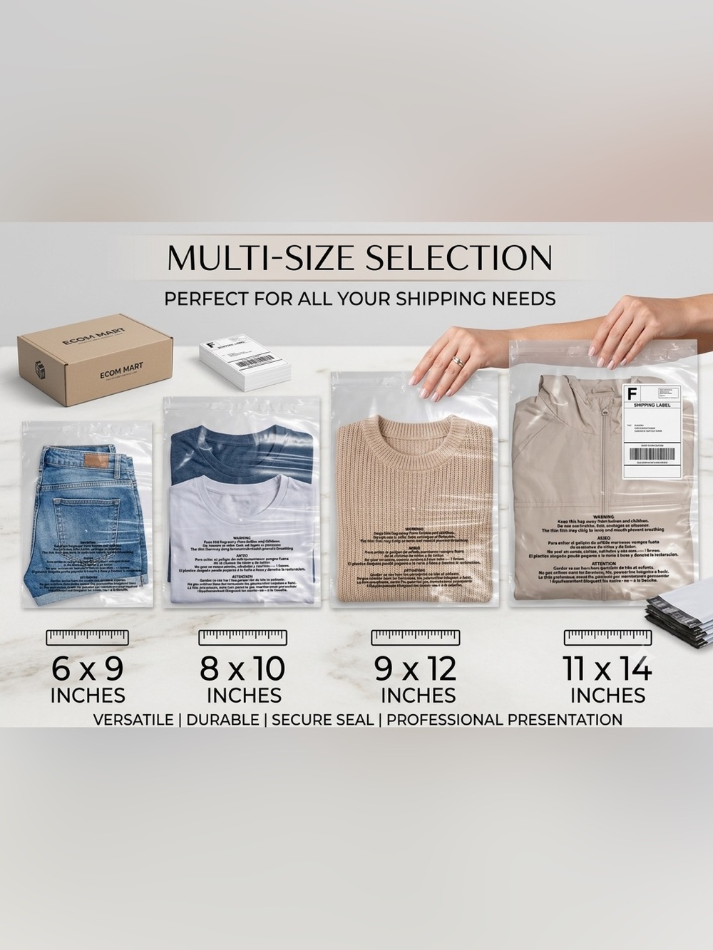 Self Seal Clear Poly Bags - Multiple Sizes 9x12, 11x14 (count 20)